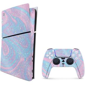 MightySkins Glossy Glitter Skin Compatible with Playstation 5 Slim Digital Edition Bundle - Cotton Candy Swirl | Protective, Durable High-Gloss Glitter Finish | Easy to Apply | Made in The USA