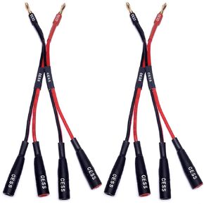 CESS-057x2 Dual Banana Plugs Splitter, 2 Male to 4 Female Banana Jack Adapter, 2-Channel Power Supply Splitter Cable, 14 AWG Soft Silicone Tinned Copper Wire