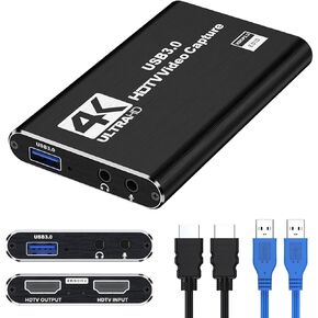 4K HDMI Capture Card for Streaming, USB 3.0 Full HD 1080P 60FPS Audio Video Capture Card, for Switch/PS4/PS5/Xbox, Plug and Play, Works on Laptop, PC, Mac