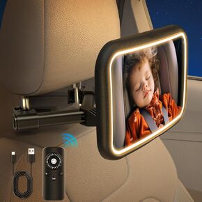 Baby Car Mirror with Light, Universal Car Mirror for Baby, Baby Mirror for Car Seat Rear Facing, Car Seat Mirror with Remote, Wide Crystal ClearView Hook Clip ShatterProof