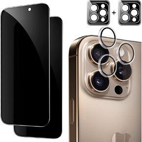 Clear Camera Lens Protector for iPhone 16 Pro Max 6.9 Inch with Privacy Screen Protector[Individual Lens+1 Step Installation Tray] Anti-spy Tempered Glass Film Anti-Scratch Case Friendly 2+2 Pack
