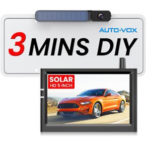 كاميرا احتياطية لاسلكية تعمل بالطاقة الشمسية من AUTO-VOX مع شاشة عالية الدقة مقاس 5 بوصات، تركيب يدوي لمدة 3 دقائق وأنظمة كاميرا احتياطية تعمل بالبطارية، كاميرا عكسية مقاومة للماء IP69K للسيارة والشاحنة وسيارات الدفع الرباعي وشاحنة صغيرة ومقطورة in Kuwait