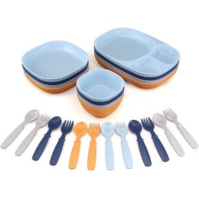 Kid’s Dinnerware Set - 24 Pieces, 4 Place Settings - Tough Tableware for Toddlers - Made in the USA - Dishwasher and Microwave Safe - BPA Free and Shatter Resistant (Pastel)