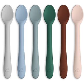 KingKam Silicone Baby Spoons 6 Pack, First Stage Infant Spoons Utensils for Parent & Self-Feeding, Bendable Toddles Training Spoons with Soft-Tip, Dishwasher Safe & Boil-proof