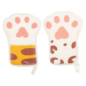 CHILDWEET 2pcs Paw Bath Cotton Cartoon Towel Sponge Natural Sponge for Bathing Shower Mitten Mesh Bath Sponge Exfoliating Mesh Brush Body Cleaning Scrubber Kid Towels Loofah Child Net Brush