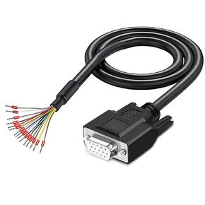 10Ft 24AWG VGA Male RS232 15Pin Serial Extension Cable, HDB15 3 Row 15-Pin Gold Plated Connector with Bare Wire End Cable