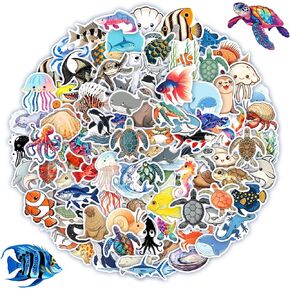 100 Pcs Ocean Stickers for Kids Teens Adults, Under The Sea Animal Stickers, Waterproof Fish Turtle Stickers for Water Bottle Laptop, Ocean Party Decorations, Sea Creature Themed Stickers Pack