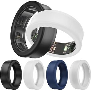 DDJ [4 Pack Ultra -Thin Cover for Samsung Galaxy Ring, Ring Protector for Oura Ring/RingConn Sizing Kit, Anti-Scratch Soft Silicone, Sizing M for Rings11/12/13 (Black/White/Blue/Transparent)