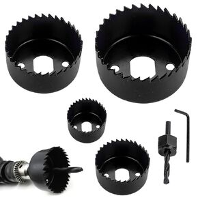 6pcs Hole Saw Kit Holesaw Drill Bit Tool 1-1/4" to 2-1/8"(32-54mm) Carbon Steel Downlights Hole Saw Cutters Downlighter Installation Kit for Soft Wood, PVC Board(Color:Black)
