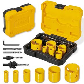 KATA M42 Bi-Metal Hole Saw Kit, 11 Pieces High Speed Steel Hole Saw Set with 3/4" -2" (19-51mm) 6PCS Hole Saw Blades in Case with Mandrels, Drill Bit, Hex Key for Thin Metal, Hard Wood, Drywall