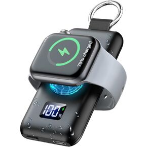 Portable Charger for Apple Watch,1500mAh with LED Display iwatch Magnetic Wireless Charger Power Bank Travel Keychain Charger for Apple Watch Series 9/8/UItra/7/6/5/4/3/2/SE-Black