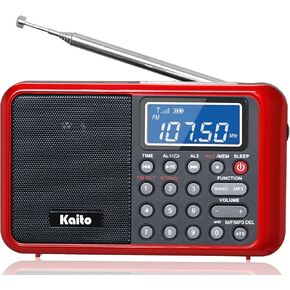 Kaito KA108 Super Sound quality AM FM Shortwave Radio with MP3 Player and Radio Recorder, Radio Time Schedule Recorder,Alarm Clock+ More (Red)