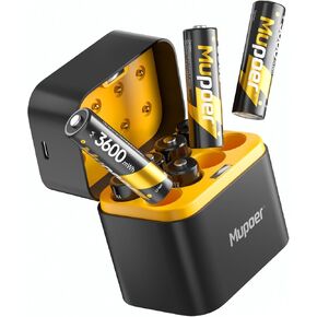 Rechargeable Lithium Batteries AA 8-Pack with Charger, 3600mWh High Capacity 1.5V AA Batteries, Long Lasting Rechargeable AA Li-ion Battery with Integrated Charing Storage Box - Golden