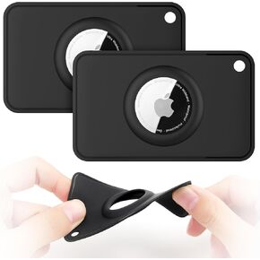 Airtag Wallet Holder 2 Pack - Ultra Thin & Flexible Air tag Card Case for Passport, Handbag,Backpack Wallet, Clutch, Pocket (Black, Airtag Not Included)