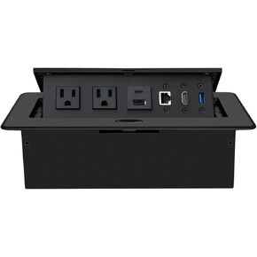 Conference Table Power Hub, Table Pop Up Power Strip Box with Type-C PD 20W Fast Charging Ports, LAN, HDMI(4K) and USB 3.0 for Conference Room Office Desk (Black)