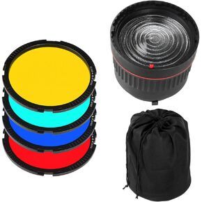 Fotga 10x Focus Bowens Mount Fresnel Lens Studio Light Focus Adjustment + 4 Colorful Filters for Studio Flash LED Light Photo Studio Photography Continuous Light