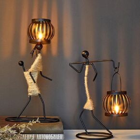 Creative African Tribal Lady Candle Holders Sets of 3,African Women Iron Candlestick Holder for Home/Bar Dinning Table Decor