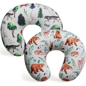 2 Pack Nursing Pillow Cover Neutral Stretchy Removable Baby Nursing Covers for Breastfeeding Pillows Soft Breathable Pillow Slipcover for Newborn Baby Boy or Girl (Animal)
