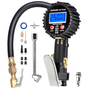 Digital Tire Pressure Gauge with Inflator: ENDARK 250 PSI Air Compressor Attachment Inflation Gun with Heavy Duty 360° Air Chuck & Extended Hose and Quick Connect Coupler with Carrying Case