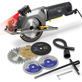 Mini Circular Saw,NEWONE 4.5Amp Electric Circular Saw with 6 Saw Blades,3500RPM,Max Cutting Depth 1-11/16"(90°), 1-1/8"(45°),Circular Saw With Laser for Wood, Soft Metal, Tile and Plastic Cuts