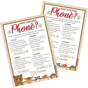 DISTINCTIVS What's On Your Phone - Woodland Baby Shower Game - 20 Cards