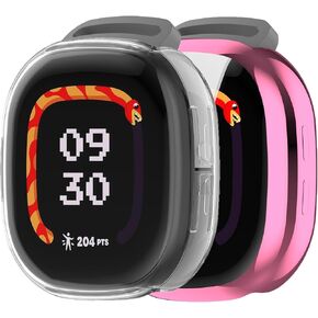 Compatible with Fitbit Ace LTE Case Cover, All-Around Soft TPU Cover with Screen Protector Protective Cover for Fitbit Ace LTE Accessories (Pink+Clear)