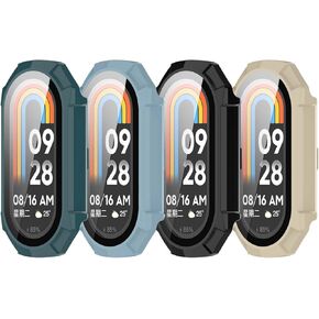 [4-Pack] Case with Tempered Glass Screen Protector Compatible with Xiaomi Mi Band 8/8 NFC, Ultra-Thin Bumper Full Coverage Protective Hard PC Cases Face Cover for Xiaomi Mi Band 8