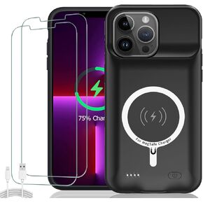 Battery Case for iPhone 13 Pro Max, Upgraded 10800mAh Rechargeable Portable Extended Battery Pack Supported Qi Wireless Charging Case Compatible with iPhone 13 Pro Max (6.7 inch) Charger Case (Black)