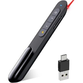 DinoFire Wireless Presenter Remote with Air Mouse, RF 2.4GZ USB Rechargeable Presentation Clicker and Pointer Powerpoint PPT Slide Clicker for Laptop/Computer/MAC
