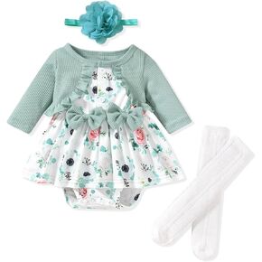 Unutiylo Baby Girl Fall Winter Outfit Dress Floral Print Long Sleeve Romper Clothes with Headband in Kuwait