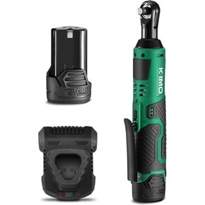 KIMO Cordless Electric Ratchet Wrench Set, 40 Ft-lbs, 400 RPM, 3/8" 12V Cordless Ratchet Kit w/ 60-Min Fast Charge, Variable Speed Trigger, 2.0Ah Lithium-Ion Battery (1 Battery)