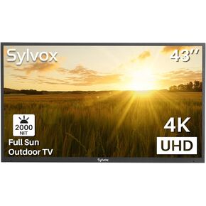 تلفزيون SYLVOX خارجي، تطبيق مدمج للتلفاز الخارجي 43 بوصة كامل الشمس 4K، سطوع عالي 2000 شمعة في المتر المربع، مقاوم للماء IP55، يدعم WiFi Bluetooth in Kuwait