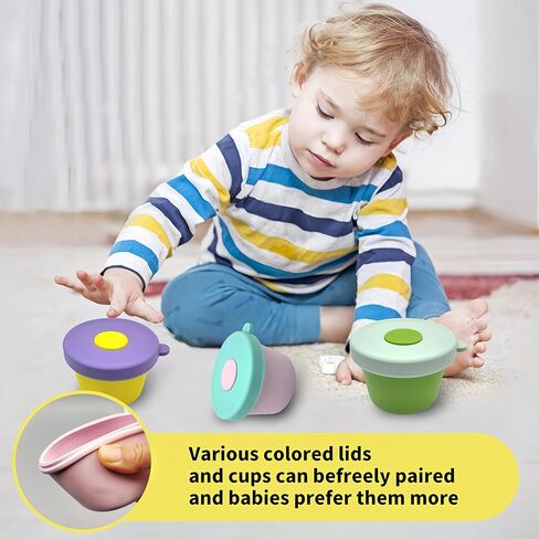 حاويات تخزين طعام الأطفال من السيليكون (5 أونصة، 3 عبوات) - حاويات وجبات خفيفة للأطفال قابلة لإعادة الاستخدام، حاويات طعام الأطفال مع أغطية، حاويات تخزين حليب الثدي للثلاجة - آمنة للاستخدام في الفريزر والميكروويف in Kuwait