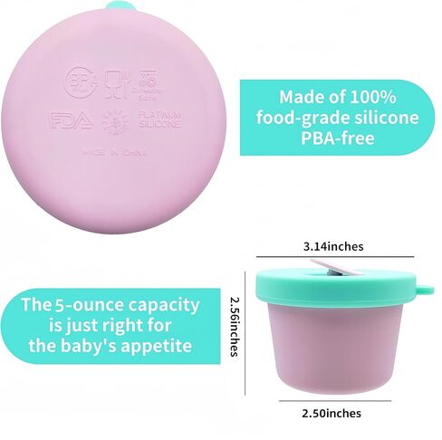 حاويات تخزين طعام الأطفال من السيليكون (5 أونصة، 3 عبوات) - حاويات وجبات خفيفة للأطفال قابلة لإعادة الاستخدام، حاويات طعام الأطفال مع أغطية، حاويات تخزين حليب الثدي للثلاجة - آمنة للاستخدام في الفريزر والميكروويف in Kuwait