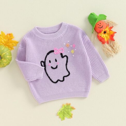 0-3T Infant Baby Girl Halloween Outfit Ghost/Skull Knit Sweater Toddler Baby Girl Winter Long Sleeve Sweatshirt in Saudi Arabia