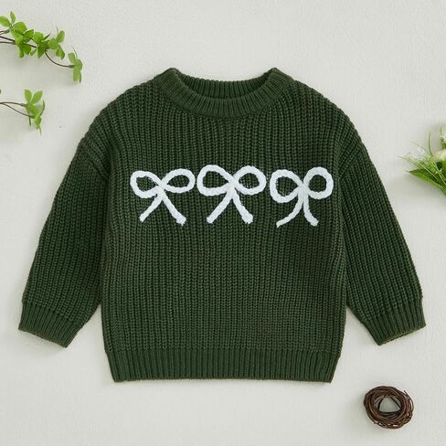 Toddler Baby Girl Knit Sweater Bow Embroidery Chunky Sweatshirt Tops Oversized Warm Christmas Fall Winter Clothes in Saudi Arabia