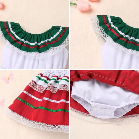 FYMNSI Baby Girls Mexican Romper Dress with Floral Headband Toddler Ruffle Lace Casual Mexico Traditional Folk Drape Dresses in Saudi Arabia