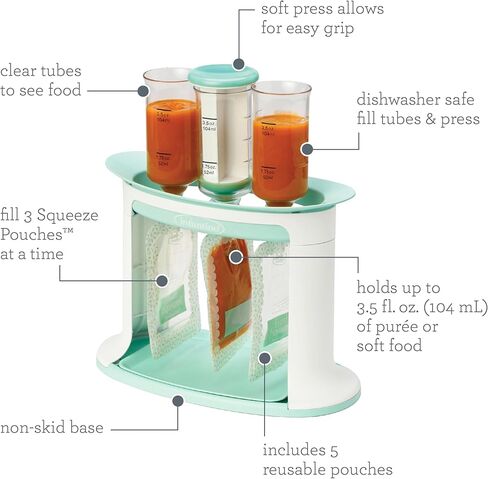 محطة ضغط إنفانتينو لأغذية الأطفال محلية الصنع، محطة تعبئة الحقيبة للأغذية المهروسة للرضع والأطفال الصغار، آمنة للاستخدام في غسالة الأطباق وخالية من مادة BPA in Kuwait