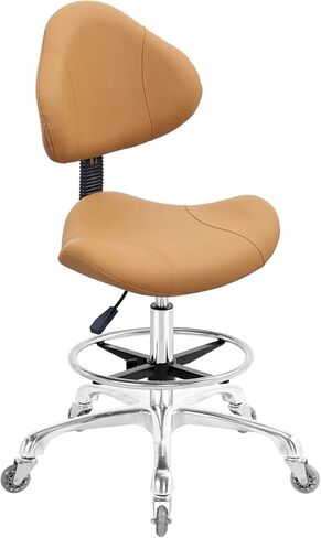 Rolling Stool Adjustable Drafting Chair Heavy Duty with Wheels for Office Home Desk Chair Big Size(Camel) in Saudi Arabia