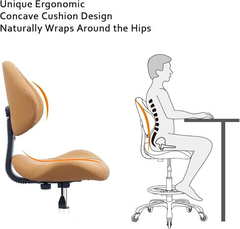Rolling Stool Adjustable Drafting Chair Heavy Duty with Wheels for Office Home Desk Chair Big Size(Camel) in Saudi Arabia