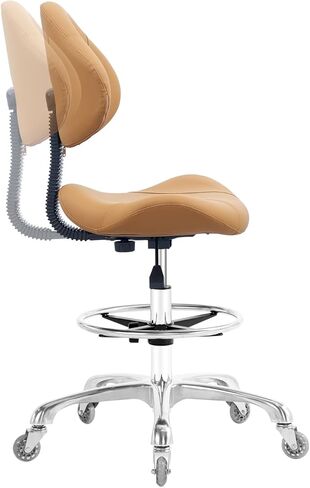 Rolling Stool Adjustable Drafting Chair Heavy Duty with Wheels for Office Home Desk Chair Big Size(Camel) in Saudi Arabia