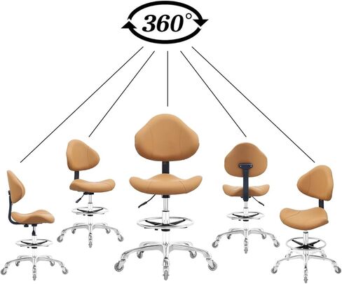 Rolling Stool Adjustable Drafting Chair Heavy Duty with Wheels for Office Home Desk Chair Big Size(Camel) in Saudi Arabia