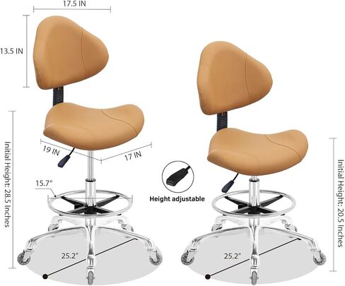 Rolling Stool Adjustable Drafting Chair Heavy Duty with Wheels for Office Home Desk Chair Big Size(Camel) in Saudi Arabia