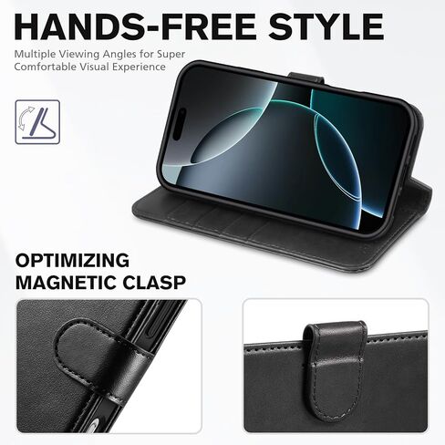 TUCCH Case Wallet for iPhone 16 Pro Max, RFID Blocking [4 Card Holder] Kickstand Shockproof TPU Interior Case, PU Leather Magnetic Flip Folio Cover Compatible with iPhone 16 Pro Max 2024, Black in Saudi Arabia