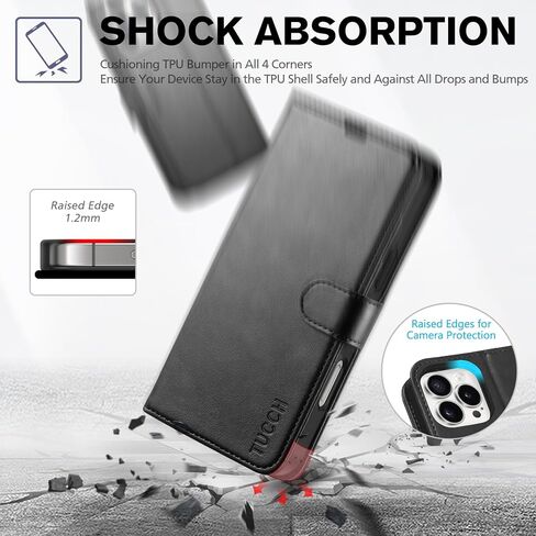 TUCCH Case Wallet for iPhone 16 Pro Max, RFID Blocking [4 Card Holder] Kickstand Shockproof TPU Interior Case, PU Leather Magnetic Flip Folio Cover Compatible with iPhone 16 Pro Max 2024, Black in Saudi Arabia