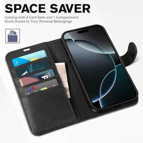 TUCCH Case Wallet for iPhone 16 Pro Max, RFID Blocking [4 Card Holder] Kickstand Shockproof TPU Interior Case, PU Leather Magnetic Flip Folio Cover Compatible with iPhone 16 Pro Max 2024, Black in Saudi Arabia