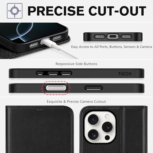 TUCCH Case Wallet for iPhone 16 Pro Max, RFID Blocking [4 Card Holder] Kickstand Shockproof TPU Interior Case, PU Leather Magnetic Flip Folio Cover Compatible with iPhone 16 Pro Max 2024, Black in Saudi Arabia