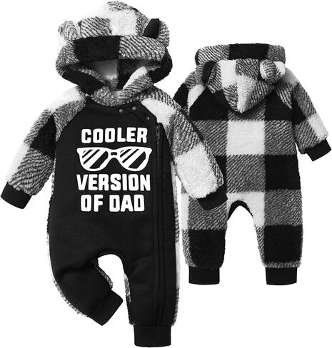 Baby Boy Clothes Winter Snowsuit Plaid Fleece Jumpsuit Bear Ear Hooded Romper Zipper Onesie Warm Infant Coat Outfit in Kuwait