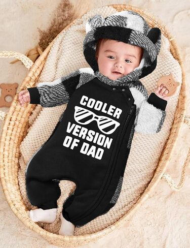 Baby Boy Clothes Winter Snowsuit Plaid Fleece Jumpsuit Bear Ear Hooded Romper Zipper Onesie Warm Infant Coat Outfit in Kuwait