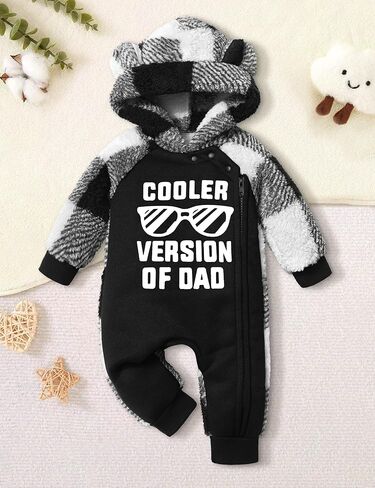 Baby Boy Clothes Winter Snowsuit Plaid Fleece Jumpsuit Bear Ear Hooded Romper Zipper Onesie Warm Infant Coat Outfit in Kuwait